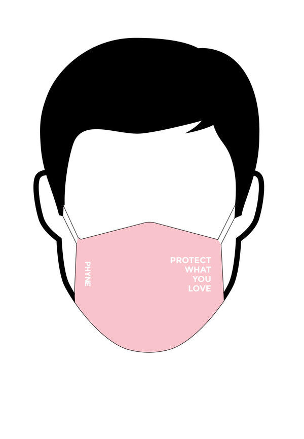 Illustration von Mund und Nasenmaske mit Protect What You Love Print pink