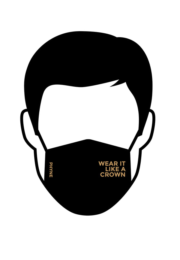Illustration von Mund und Nasenmaske mit goldenem Wear It Like A Crown Print in Schwarz