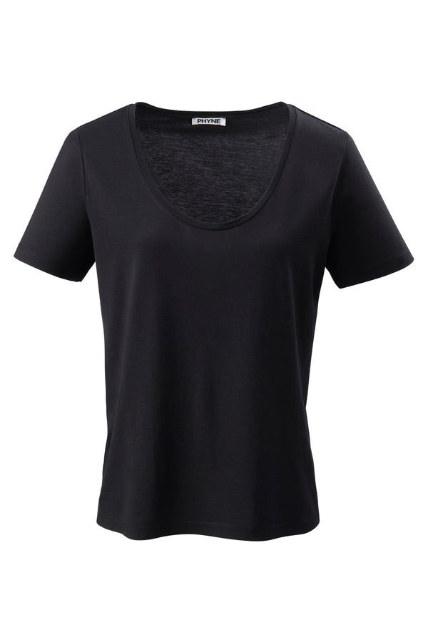 Black| Tencel Round Neck T-Shirt schwarz von vorne