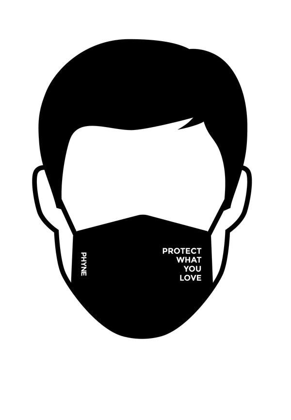 Illustration von Mund und Nasenmaske mit Protect What You Love Print schwarz