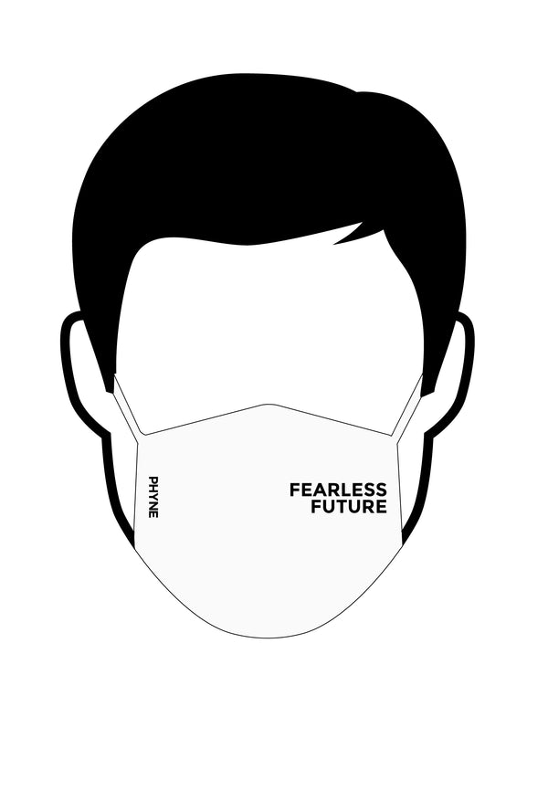 Illustration von Mund und Nasenmaske mit Fearless Future Print weiß
