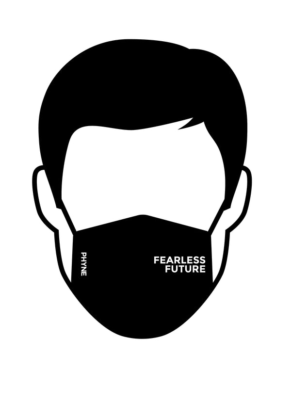 Illustration von Mund und Nasenmaske mit Fearless Future Print schwarz