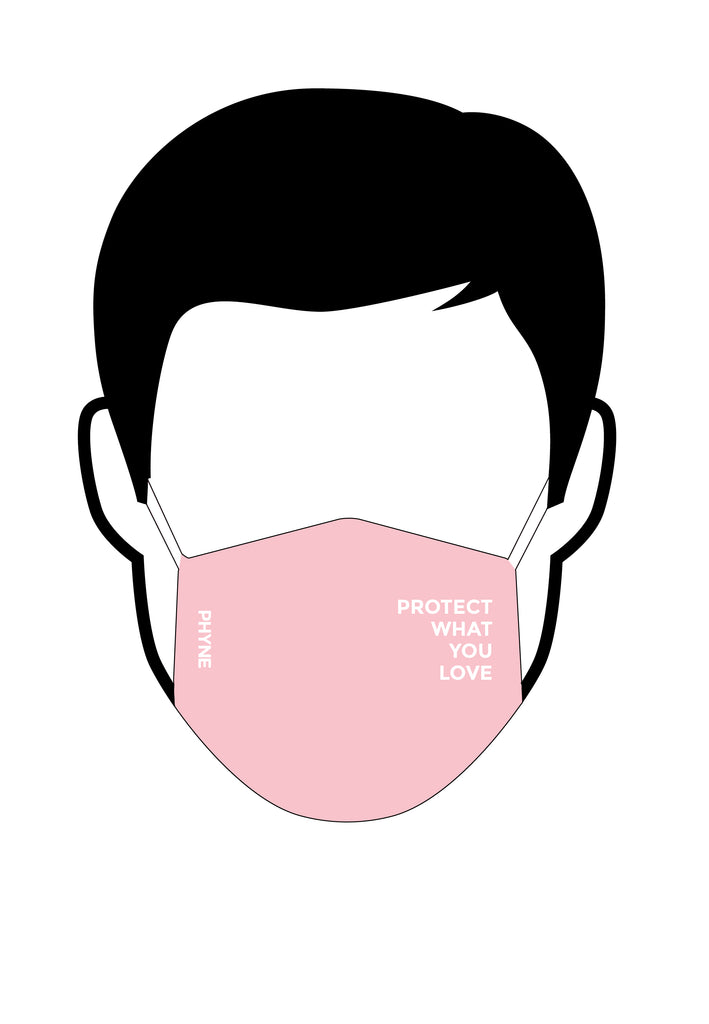 ["Illustration von Mund und Nasenmaske mit Protect What You Love Print pink"]