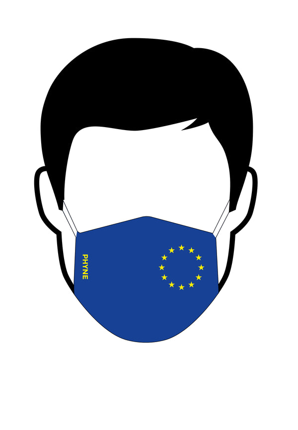 Illustration von Mund und Nasenmaske mit EU Print blau